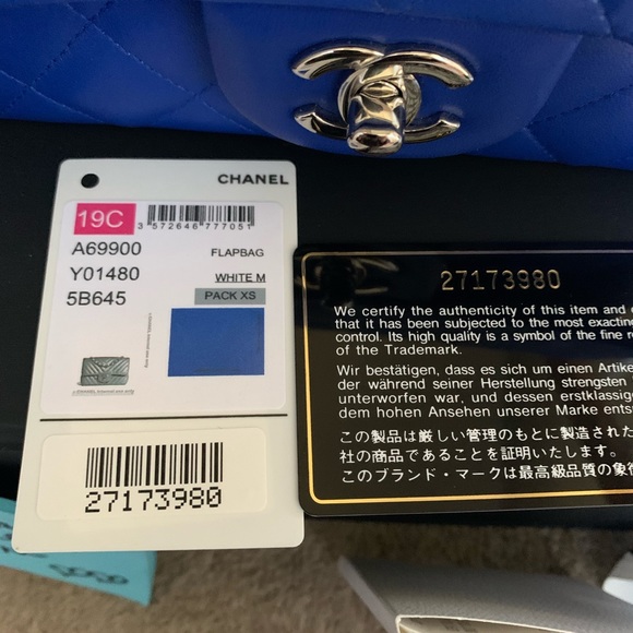 Chanel 19C Blue Lambskin Mini Light gold hw - Picture 3 of 8